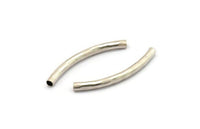 Hammered Noodle Bead, 8 Antique Silver Plated Brass Hammered Curved Tubes (4x45mm) BS 2212