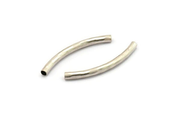 Hammered Noodle Bead, 8 Antique Silver Plated Brass Hammered Curved Tubes (4x45mm) BS 2212