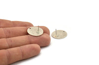 Silver Round Earring, 4 Textured Antique Silver Plated Brass Round Stud Earrings With 1 Hole (20x0.70mm) M01360 A2363