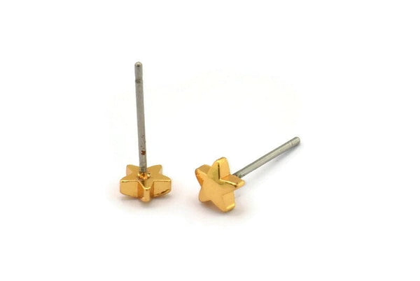 Star Earring Stud, 6 Stainless Steel Earring Posts With Gold Plated Brass Star Earring Stud, Ear Studs (5x14.5mm) E332