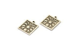 Silver Square Charm, 4 Antique Silver Plated Brass Square Charms With 1 Loop, Moon Findings, Moon Phases Findings (18x16x1.4mm) N2354
