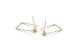 Silver Rectangle Earring, 2 Antique Silver Plated Brass Hammered Rectangle Earring Posts With 1 Pad, Pendants, Findings (19x12x0.6x1mm) E371