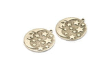 Silver Round Charm, Antique Silver Plated Brass Crescent Moon And Star Charm With 1 Loop, Findings (28x25.5x1.5mm) N2224