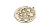 Silver Round Charm, Antique Silver Plated Brass Crescent Moon And Star Charm With 1 Loop, Findings (28x25.5x1.5mm) N2224