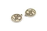 Silver Round Charm, 4 Antique Silver Plated Brass Round Charms With 1 Loop, Cloud Findings, Moon And Star Findings (19x16x1.4mm) N2335
