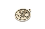 Silver Round Charm, 4 Antique Silver Plated Brass Round Charms With 1 Loop, Cloud Findings, Moon And Star Findings (19x16x1.4mm) N2335