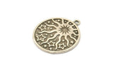 Silver Round Charm, Antique Silver Plated Brass Sun And Star Charm With 1 Loop, Findings (29x25.5x1.5mm) N2270