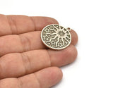 Silver Round Charm, Antique Silver Plated Brass Sun And Star Charm With 1 Loop, Findings (29x25.5x1.5mm) N2270