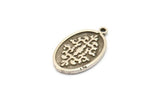 Silver Oval Charm, 4 Antique Silver Plated Brass Oval Charms With 1 Loop, Motif Findings, Ethnic Motif Findings (22x13x1.4mm) N2310