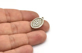 Silver Oval Charm, 4 Antique Silver Plated Brass Oval Charms With 1 Loop, Motif Findings, Ethnic Motif Findings (22x13x1.4mm) N2310