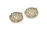 Silver Round Charm, Antique Silver Plated Brass Round Charm With 1 Loop, Sunshine Findings, Sun Findings (30x27.5x1.5mm) N2192