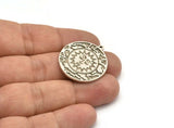 Silver Round Charm, Antique Silver Plated Brass Round Charm With 1 Loop, Sunshine Findings, Sun Findings (30x27.5x1.5mm) N2192