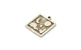 Silver Square Charm, 2 Antique Silver Plated Brass Square Charms With 1 Loop, Cloud Findings, Moon And Star Findings (18x16x1.5mm) N2341