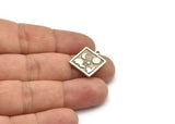 Silver Square Charm, 2 Antique Silver Plated Brass Square Charms With 1 Loop, Cloud Findings, Moon And Star Findings (18x16x1.5mm) N2341