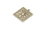 Silver Square Charm, Antique Silver Plated Brass Square Charm With 1 Loop, Moon Findings, Moon Phases Findings (26x23x1.5mm) N2344