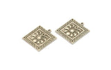 Silver Square Charm, Antique Silver Plated Brass Square Charm With 1 Loop, Moon Findings, Moon Phases Findings (26x23x1.5mm) N2344