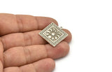 Silver Square Charm, Antique Silver Plated Brass Square Charm With 1 Loop, Moon Findings, Moon Phases Findings (26x23x1.5mm) N2344