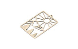 Silver Rectangle Charm, 4 Antique Silver Plated Brass Rising Sun And Mount Patterned Rectangle Charms With 1 Loop (42.5x28.5x0.60mm) A6198