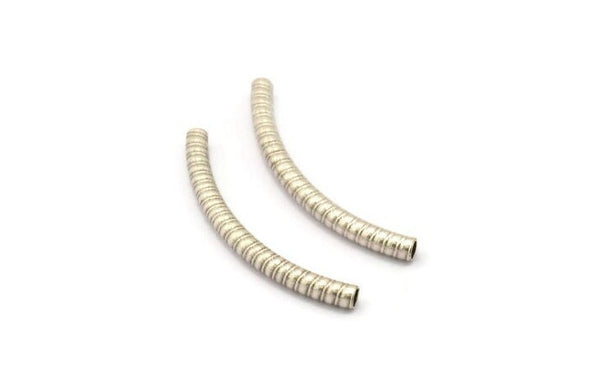 Textured Noodle Bead, 8 Antique Silver Plated Brass Textured Curved Noodle Tubes (4x45mm) BS 2211