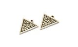 Silver Triangle Charm, 4 Antique Silver Plated Brass Triangle Charms With 1 Loop, Motif Findings, Ethnic Motif Findings (19x16x1.5mm) N2301