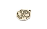 Silver Octagon Charm, 4 Antique Silver Plated Brass Octagon Charms With 1 Loop, Cloud Findings, Moon And Star Findings (19x16x1.5mm) N2332