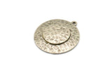 Silver Round Charm, Antique Siilver Plated Brass And Raw Copper Round Charm With 1 Loop, Copper Charms (27x24.5x3.5mm) N2213