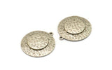 Silver Round Charm, Antique Siilver Plated Brass And Raw Copper Round Charm With 1 Loop, Copper Charms (27x24.5x3.5mm) N2213