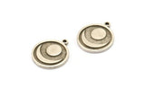 Silver Round Charm, 4 Antique Silver Plated Brass Round Charms With 1 Loop, Crescent Moon Findings (18x16x1.5mm) N2392