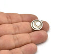 Silver Round Charm, 4 Antique Silver Plated Brass Round Charms With 1 Loop, Crescent Moon Findings (18x16x1.5mm) N2392