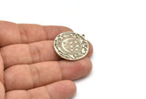 Silver Round Charm, Antique Silver Plated Brass Round Charm With 1 Loop, Cloud Findings, Crescent Moon And Star (30x27.5x1.5mm) N2205