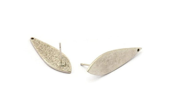 Silver Oval Earring, 2 Antique Silver Plated Brass Oval Stud Earrings With 1 Hole (30x9x1mm) N2300