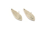 Silver Oval Earring, 2 Antique Silver Plated Brass Oval Stud Earrings With 1 Hole (30x9x1mm) N2300