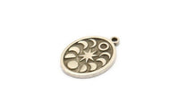 Silver Oval Charm, 4 Antique Silver Plated Brass Oval Charms With 1 Loop, Moon Findings, Moon Phases Findings (20x15x1.4mm) N2348