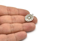 Silver Oval Charm, 4 Antique Silver Plated Brass Oval Charms With 1 Loop, Moon Findings, Moon Phases Findings (20x15x1.4mm) N2348
