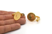 Gold Ethnic Ring, Gold Plated Brass Adjustable Geometric Ring With 1 Pad N0155