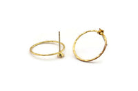 Gold Round Earring, 2 Gold Plated Brass Hammered Round Earring Posts With 1 Pad, Pendants, Findings (19x0.8mm) E366