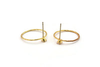 Gold Round Earring, 2 Gold Plated Brass Hammered Round Earring Posts With 1 Pad, Pendants, Findings (19x0.8mm) E366