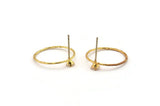Gold Round Earring, 2 Gold Plated Brass Hammered Round Earring Posts With 1 Pad, Pendants, Findings (19x0.8mm) E366