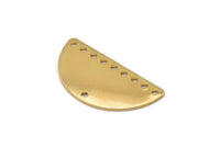 Half Moon Charm, 2 Gold Plated Brass Semi Circle Blanks With 10 Holes (30x15x0.80mm) A1573
