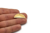 Half Moon Charm, 2 Gold Plated Brass Semi Circle Blanks With 10 Holes (30x15x0.80mm) A1573