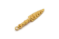 Tribal Sword Pendant, Gold Plated Brass Sword Charm With 1 Loop, Skull Charms, Findings (59x10x6mm) N0193