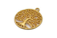 Gold Tree Charm, Gold Plated Brass Tree Charm With 1 Loop, Pendants, Findings (30x26mm) N1335