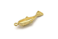 Gold Fish Charm, 2 Gold Plated Brass Koi Fish Charms With 1 Loop, Charms, Jewelry Supplies, Findings (27x8mm) N0422