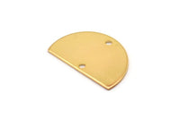 Semi Circle Charm, 4 Gold Plated Brass Half Moon Connectors With 2 Holes, Findings (22x14x0.80mm) M478