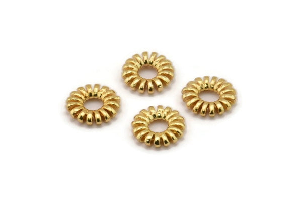 Round Gold Beads, 8 Gold Plated Brass Round Flower Beads, Findings (9mm) N0383