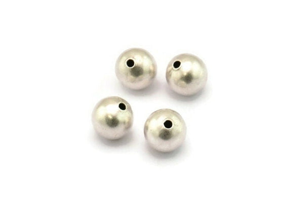 10mm Ball Beads, 12 Antique Silver Plated Brass Beads (10mm) D0045