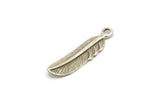Silver Feather Charm, 4 Antique Silver Plated Brass Feather Charms, Tribal Pendants with 1 Holes (33x8.5mm) N0418
