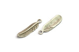 Silver Feather Charm, 4 Antique Silver Plated Brass Feather Charms, Tribal Pendants with 1 Holes (33x8.5mm) N0418