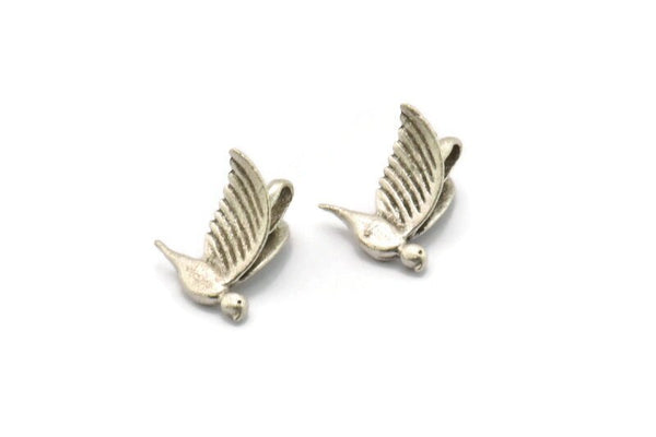 Tiny Bird Charm, 5 Antique Silver Plated Brass Bird Necklace Pendants With 1 Loop (13x10mm) N0429