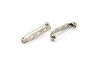 Silver Brooch Pin 8 Antique Silver Plated Brass Brooch Pin Back Base Safety Pin With 3 Holes (26mm) A0456